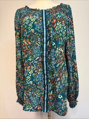 Rungolee Teal Multi-Color Smocked Neck Blouse Size XS